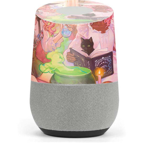 Pink Anime Witch Girls in Library with Cats by Ivy Dolamore Google Home Skin